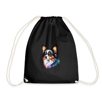 Papillon Dog Cute Cute Watercolor Colorful - Drawstring Bag - black - Front