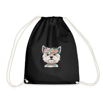 West Highland White Terrier mit blumenkrone - Turnbeutel - Schwarz - Vorne