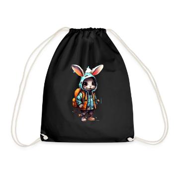 Cute Rabbit Cartoon - Drawstring Bag - black - Front