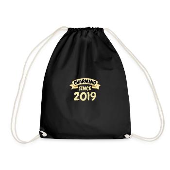 4th Birthday Gift Charming since 2019 - Drawstring Bag - black - Front