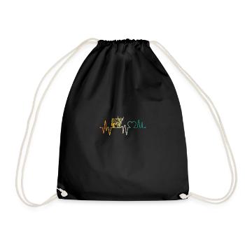 Cow Beef Heartbeat Highland Cattle - Drawstring Bag - black - Front