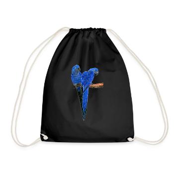 Hyacinth Macaw Pair - South American Parrot - Drawstring Bag - black - Front
