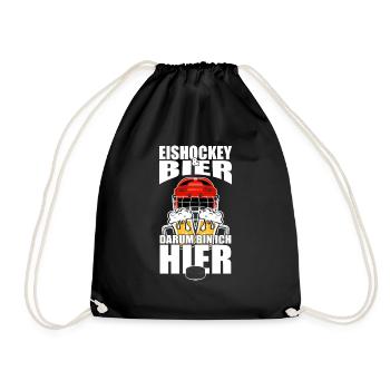 Lustiger Spruch Eishockey Bier darum bin ich hier - Turnbeutel - Schwarz - Vorne