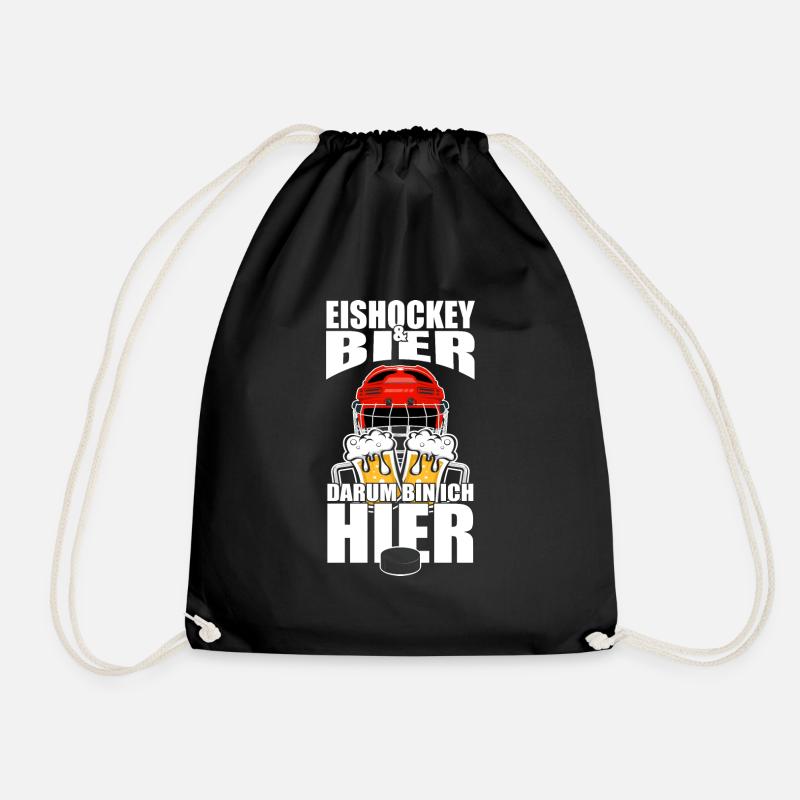 Lustiger Spruch Eishockey Bier darum bin ich hier - Drawstring Bag - black