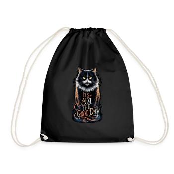 Angry cat - not on the right day - Drawstring Bag - black - Front