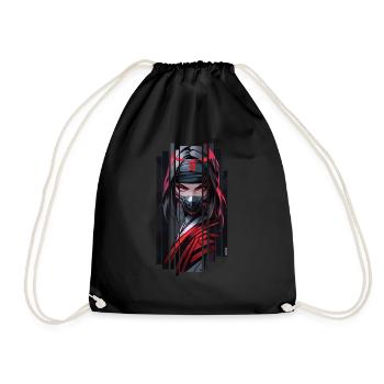 Cyborg Weiblicher Ninja Rotes Kanji - Turnbeutel - Schwarz - Vorne