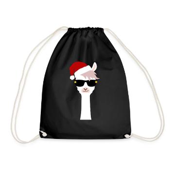 Weihnachten Lama Llama Mütze Geschenk Shirt - Turnbeutel - Schwarz - Vorne