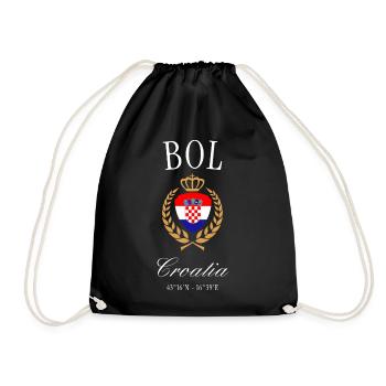 Bol Croatia Coat of Arms Crown – Travel Souvenir - Drawstring Bag - black - Front