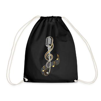 Microphone vintage avec clé de sol – Musique - Sac de sport léger - noir - Devant