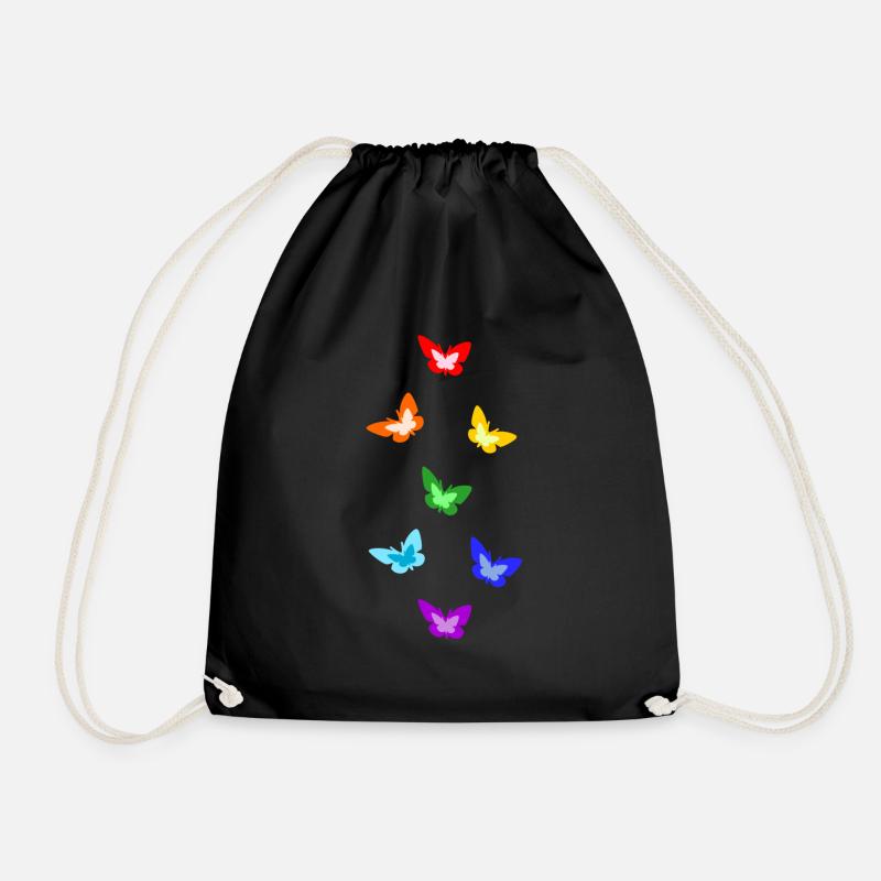 rainbow butterflies; Rainbow butterflies - Drawstring Bag - black