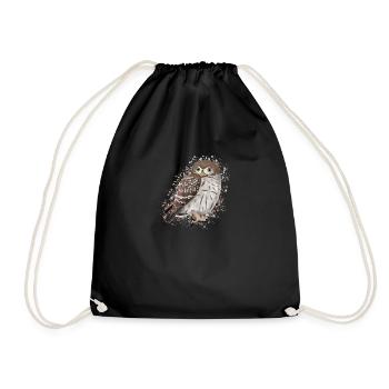 Owl Bird Bird lover Birdwatcher Bird of prey - Drawstring Bag - black - Front