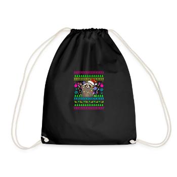 Funny Christmas Outfit Ugly Christmas Raccoon - Drawstring Bag - black - Front