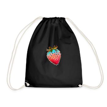 Strawberry,Red Strawberry,Water Drops,Glass - Drawstring Bag - black - Front