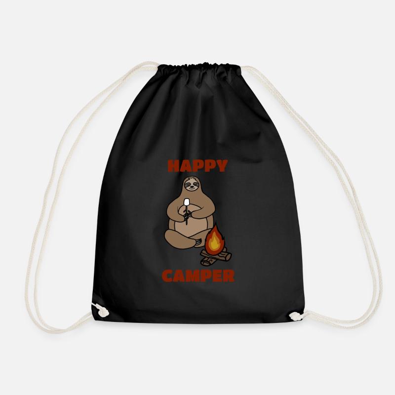 Camping Quote, Happy Camper, Sloth - Drawstring Bag - black