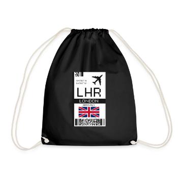 London, England Boarding Pass - LHR Airport Ticket - Drawstring Bag - black - Front
