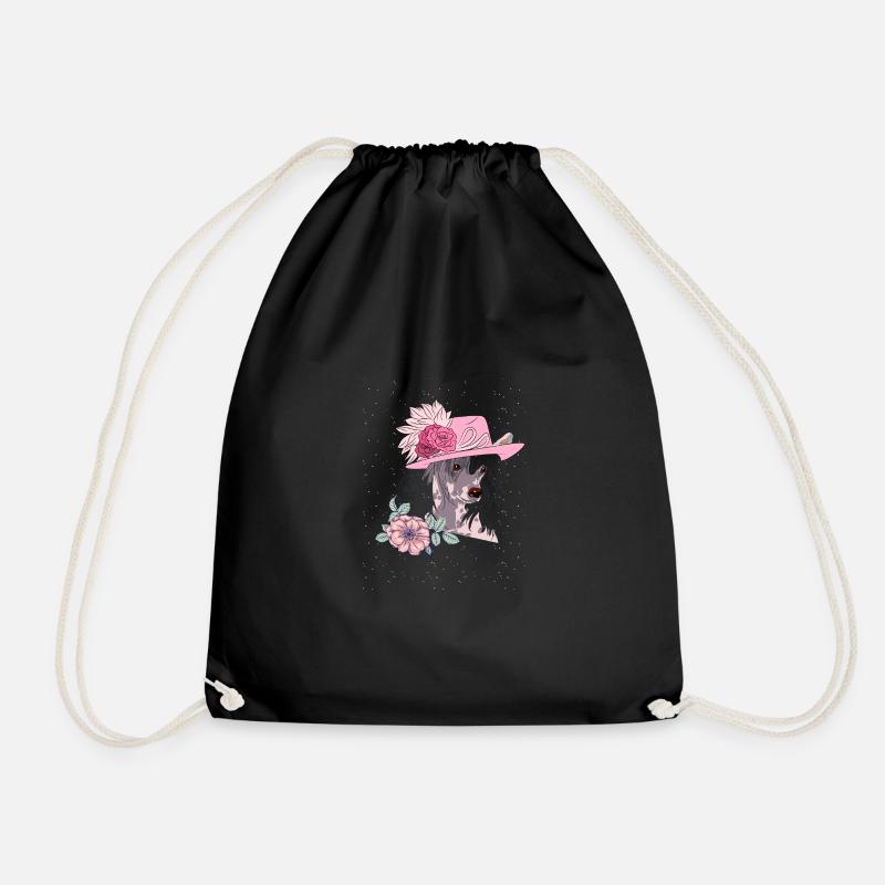 Chinese crested with hat - Drawstring Bag - black