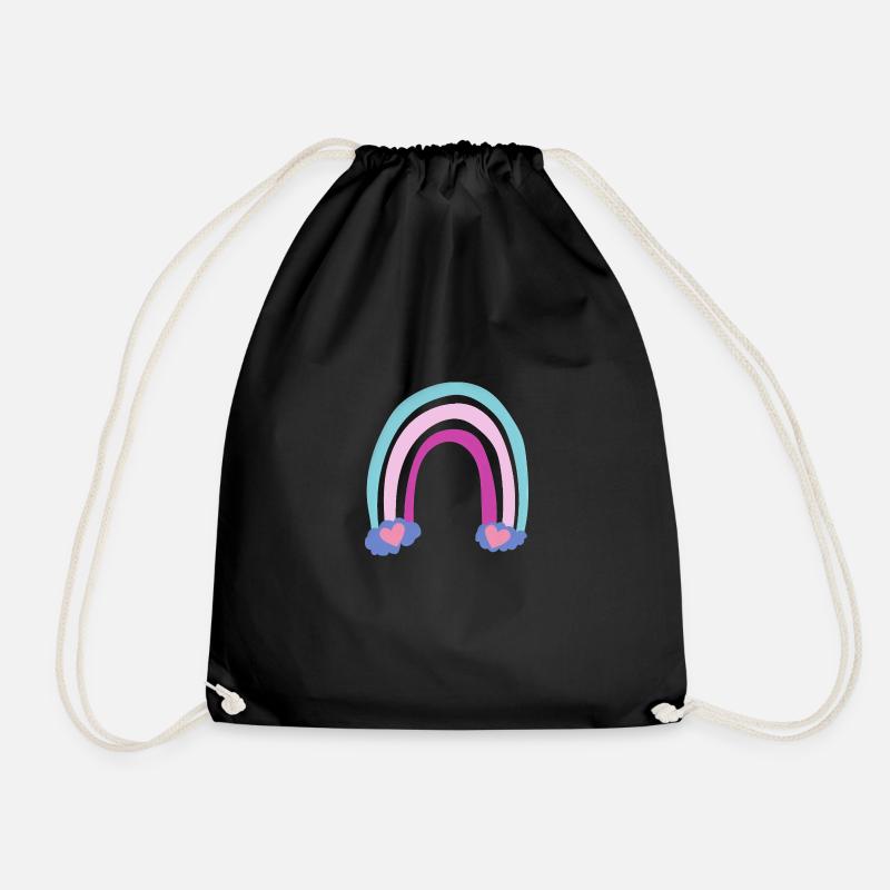 Regenbogen mit Herzen lila rosa blau, Rainbow - Turnbeutel - Schwarz