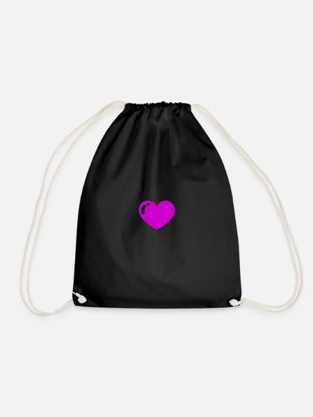 Heart purple - Drawstring Bag - black