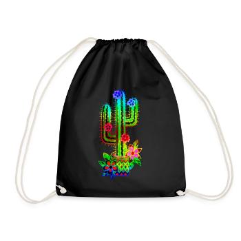 Cactus, Mexico, Old School, Retro, Tattoo Style - Drawstring Bag - black - Front
