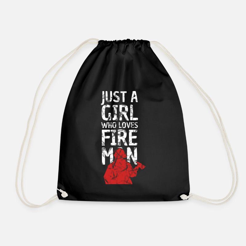 Just a girl who loves firefighter - Drawstring Bag - black