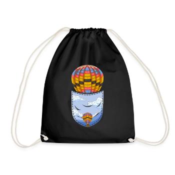 Ballonfahrt Geschenk Brusttasche Heißluftballon - Turnbeutel - Schwarz - Vorne