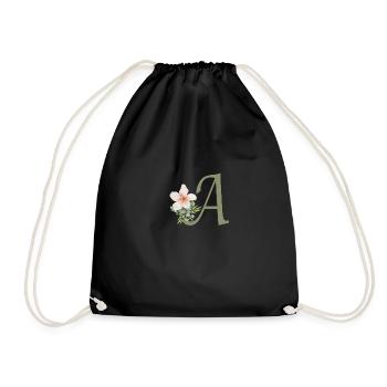 Buchstabe A mit Blume - Turnbeutel - Schwarz - Vorne