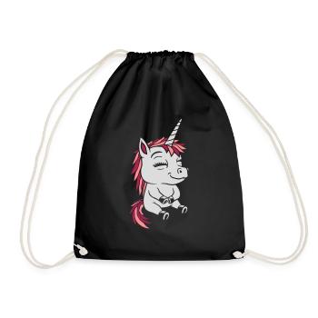 Comic little seated unicorn - Drawstring Bag - black - Front