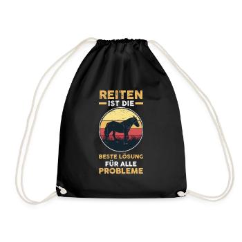Pferd Pferde Reitsport Reiten Reiter - Turnbeutel - Schwarz - Vorne