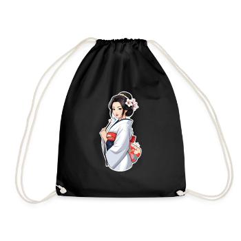 Japanerin im Kimono - Japan - Manga - Turnbeutel - Schwarz - Vorne