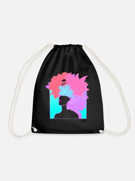 Blue floral portrait - Drawstring Bag - black
