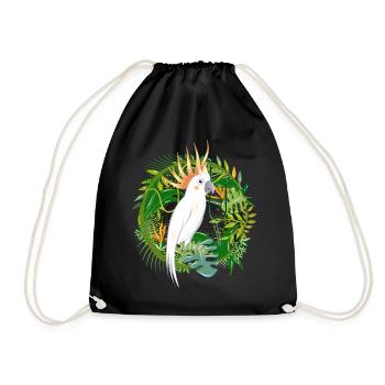 mysterious jungle with cockatoo bird - Drawstring Bag - black - Front