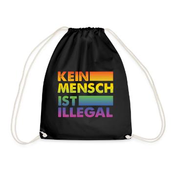 Kein Mensch ist illegal Regenbogen Menschenrechte - Turnbeutel - Schwarz - Vorne