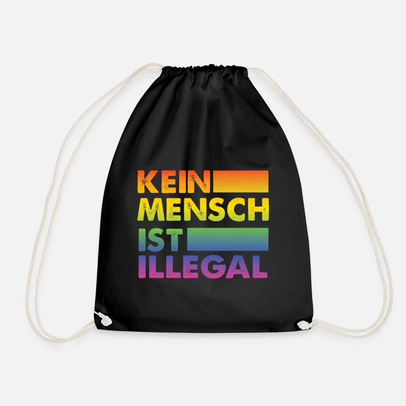 Kein Mensch ist illegal Regenbogen Menschenrechte - Turnbeutel - Schwarz