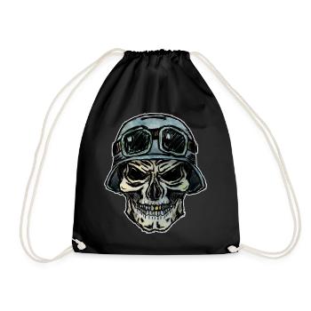 Crazy Biker skull with helmet - Drawstring Bag - black - Front