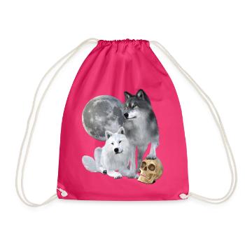 Wolves, white, grey, moon, skull - Drawstring Bag - fuchsia - Front