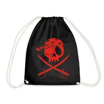 Red pirate skull - Drawstring Bag - black - Front