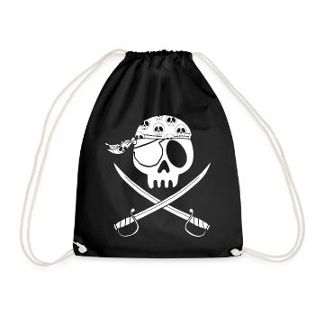 White pirate skull - Drawstring Bag - black - Front