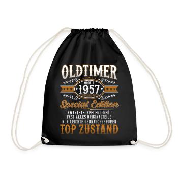 Oldtimer Baujahr Jahrgang 1957 Geburtstag Geschenk - Turnbeutel - Schwarz - Vorne
