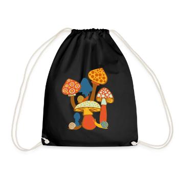 Sweet mushroom picture with snails - Drawstring Bag - black - Front