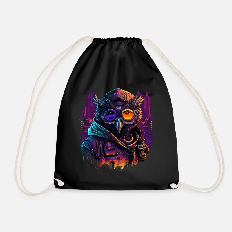 Owl - Drawstring Bag - black