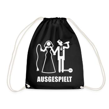 Ausgespielt! (JGA / Peitsche / Bier / Fessel / W) - Turnbeutel - Schwarz - Vorne
