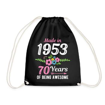 70. Geburtstag Jahrgang 1953 Blumen - Turnbeutel - Schwarz - Vorne
