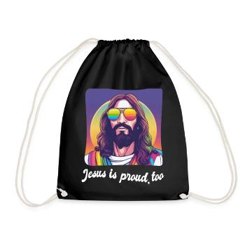 Jesus is proud too pride gay homosexuell Spruch - Turnbeutel - Schwarz - Vorne