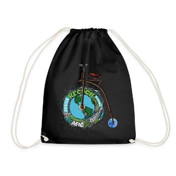 Eco Friendly Bike, Artistic Penny Farthing Bicycle - Drawstring Bag - black - Front