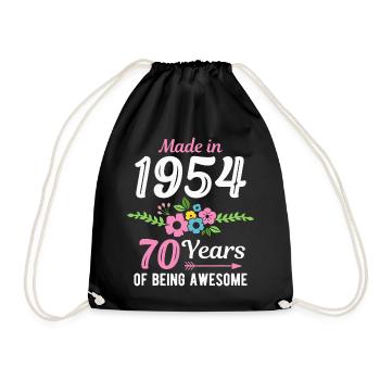 70. Geburtstag Jahrgang 1954 Blumen 70 Jahre - Turnbeutel - Schwarz - Vorne