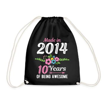 Fabriqué en 2014 Floral 10e anniversaire 10 ans - Sac de sport léger - noir - Devant