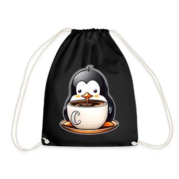 Niedlicher Pinguin mit Kaffee II - Turnbeutel - Schwarz - Vorne