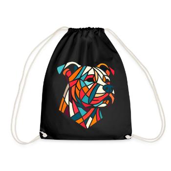 Staffordshire geometric bull terrier, staffy - Drawstring Bag - black - Front