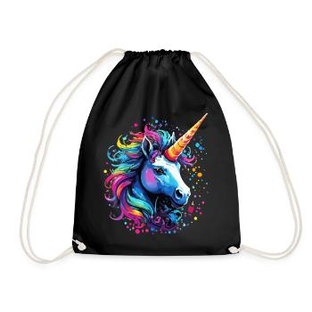 Einhorn bunt Regenbogen Pony - Turnbeutel - Schwarz - Vorne