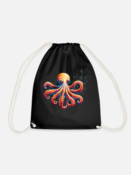 Underwater World Octopus Fish in Watercolor - Turnbeutel - Schwarz